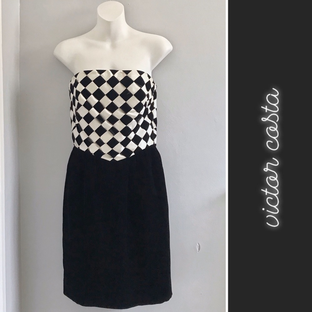 VTG Victor Costa 80s Velvet Strapless Dress • 8